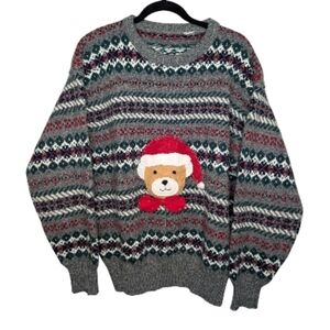 Festive Christmas Embroidered Teddy Bear Sweater Men's Large Unisex
